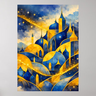 Royal Abstract Fantasy Castle Watercolor Throw Pil Poster