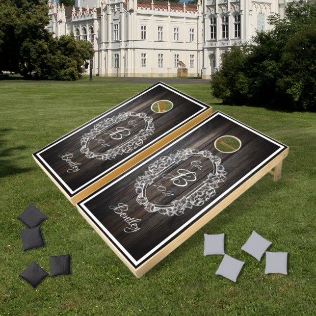 Royal Acanthus Leaf Crest Monogram Cornhole Set (Creator Uploaded)