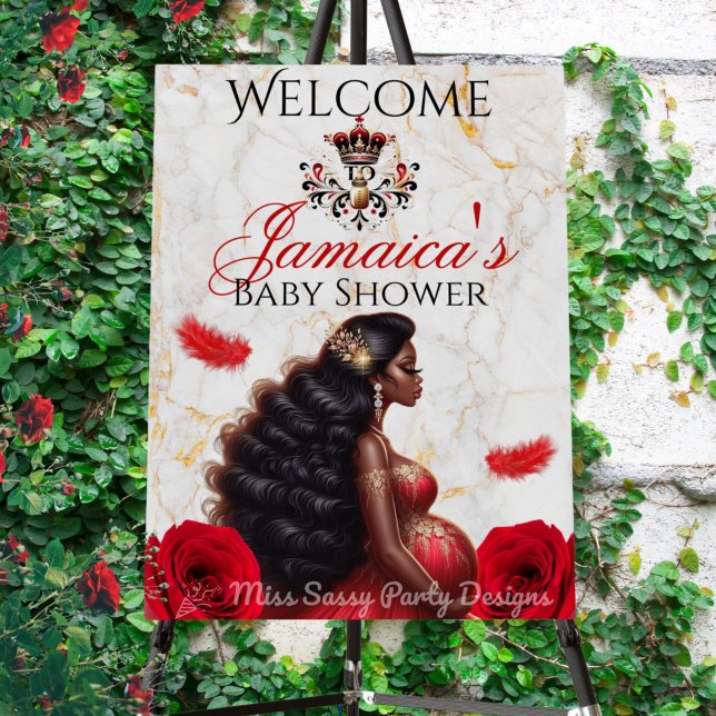 Royal African American Mother-to-be Baby Shower Foam Board (African American Mother-to-be Red and Gold Baby Shower Welcome Sign)