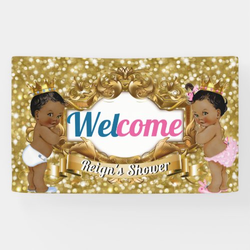 Royal African Gender Reveal Gold Glitter Welcome Banner