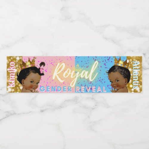 Royal African Gender Reveal PinkBlue Gold Glitter Water Bottle Label