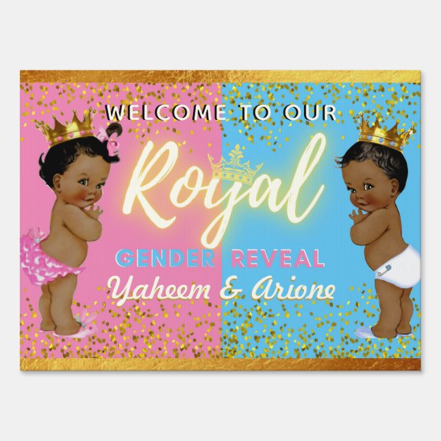 Royal African Gender Reveal Pink & Blue Photo Sign (Front)