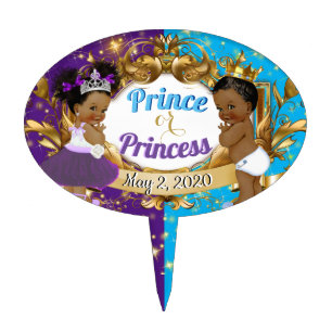 Royal African Gender Reveal Purple Blue Gold Cake Topper