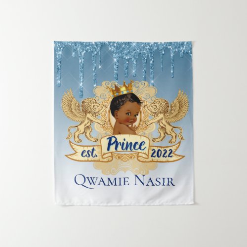 Royal African Prince  Blue Glitter Drip Tapestry