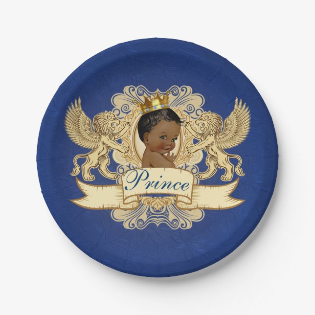 Royal African Prince Elegant Blue & Gold Paper Plates (Front)