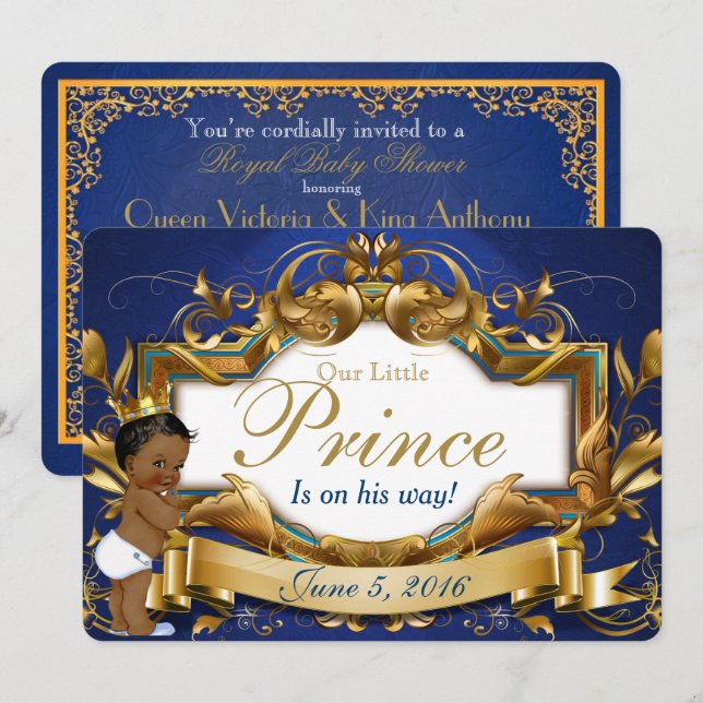 Royal African Prince Fancy Royal Blue and Gold Invitation (Front/Back)