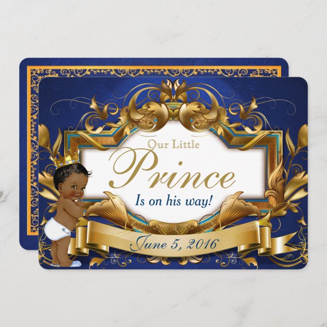 Royal African Prince Fancy Royal Blue and Gold Invitation (Front/Back)