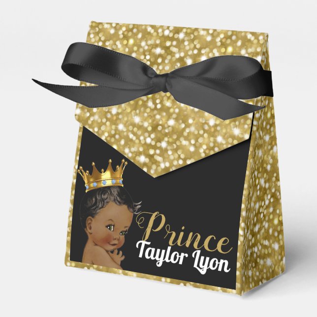 Royal African Prince Gold Glitter Elegant Favor Boxes (Front Side)