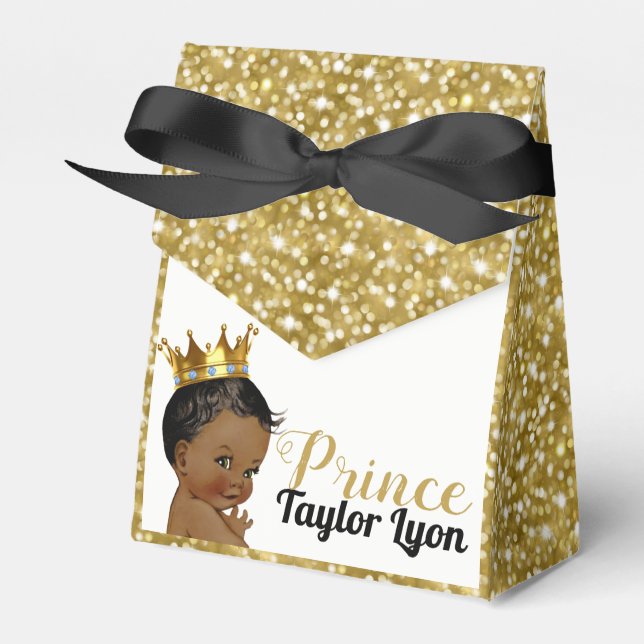 Royal African Prince Gold Glitter Elegant Favor Boxes (Front Side)
