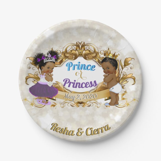 Royal African Prince or Princess| Purple & Blue Paper Plates (Front)