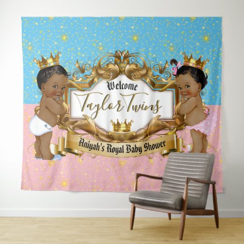 Royal African Prince  Princess Blue  Pink Gold Tapestry