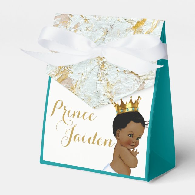 Royal African Prince Teal |FANCY Baby Shower Favor Boxes (Front Side)