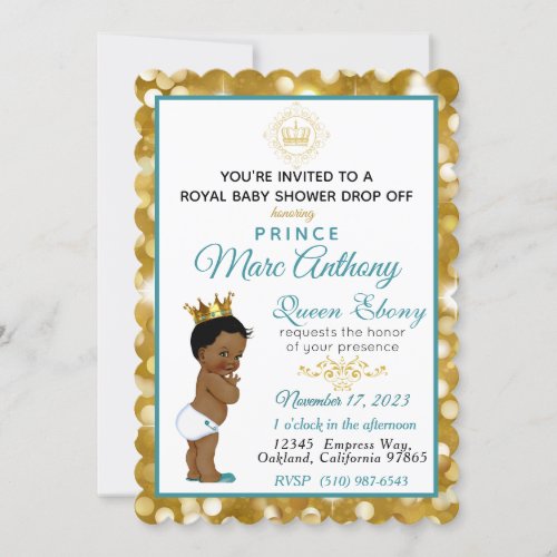 Royal African Prince Teal  Gold Glitter Fancy Invitation