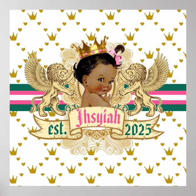 Royal African Princess Pink and Green Elegant Poster (Front)