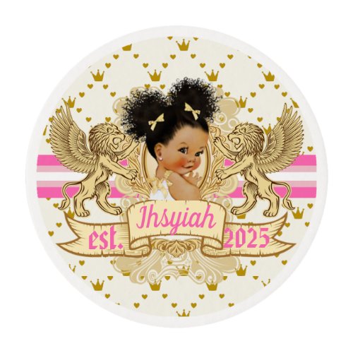 Royal African Princess PinkGold Baby Shower Edible Frosting Rounds