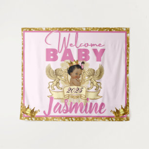 Royal African Princess Pink Gold Glitter Backdrop