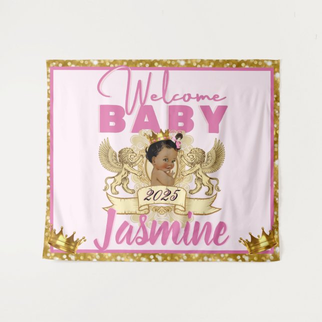 Royal African Princess Pink|Gold Glitter Backdrop (Front (Horizontal))