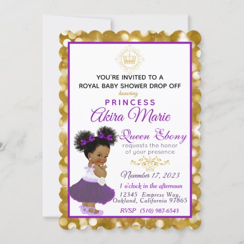 Royal African Princess PurpleGold Glitter Fancy Invitation
