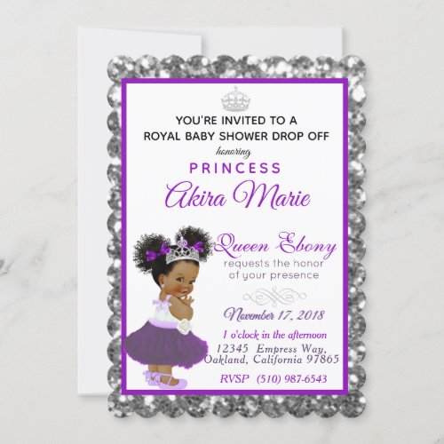 Royal African Princess PurpleSilver Glitter Fancy Invitation