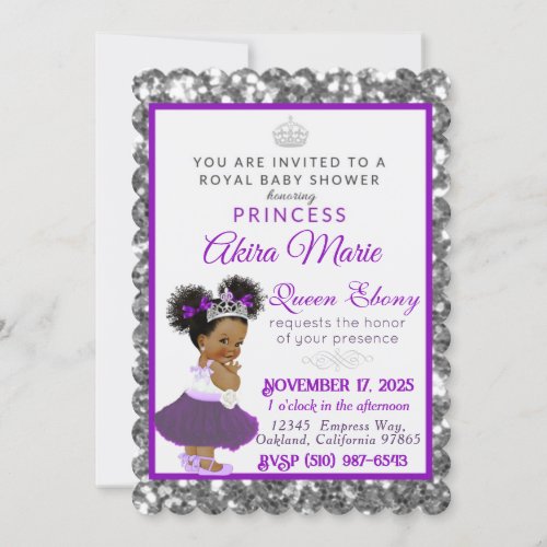 Royal African Princess PurpleSilver Glitter Invitation