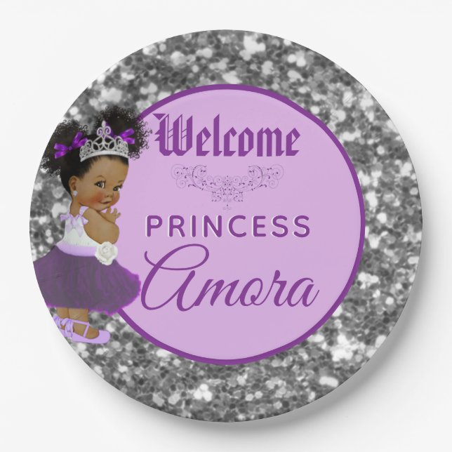 Royal African Purple Princess| Silver glitter Paper Plates (Front)