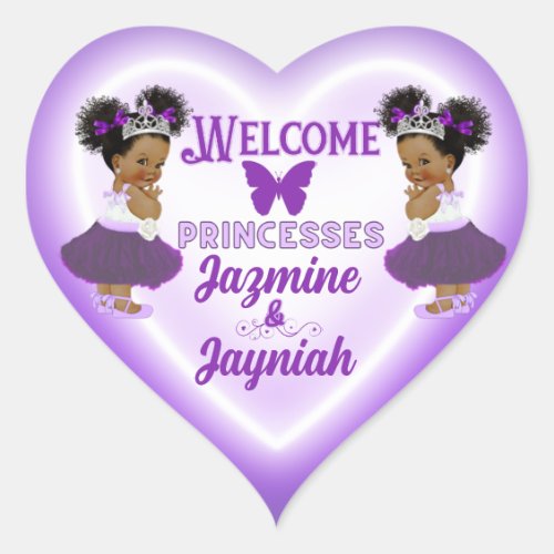 Royal African Purple Princesses Twin Baby Shower  Heart Sticker