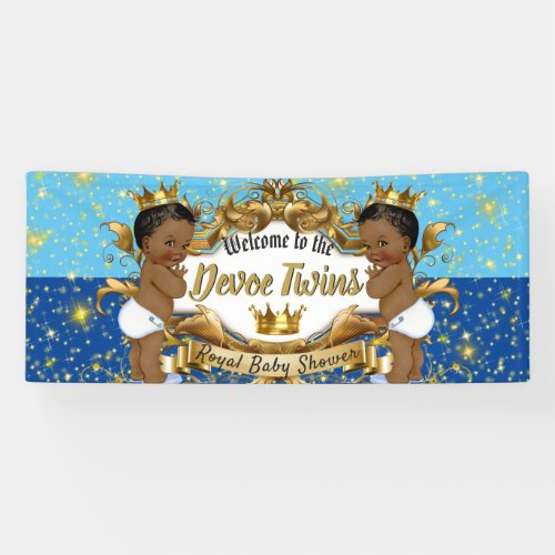 Royal African Twin Boys Blue and Gold Sparkles Banner
