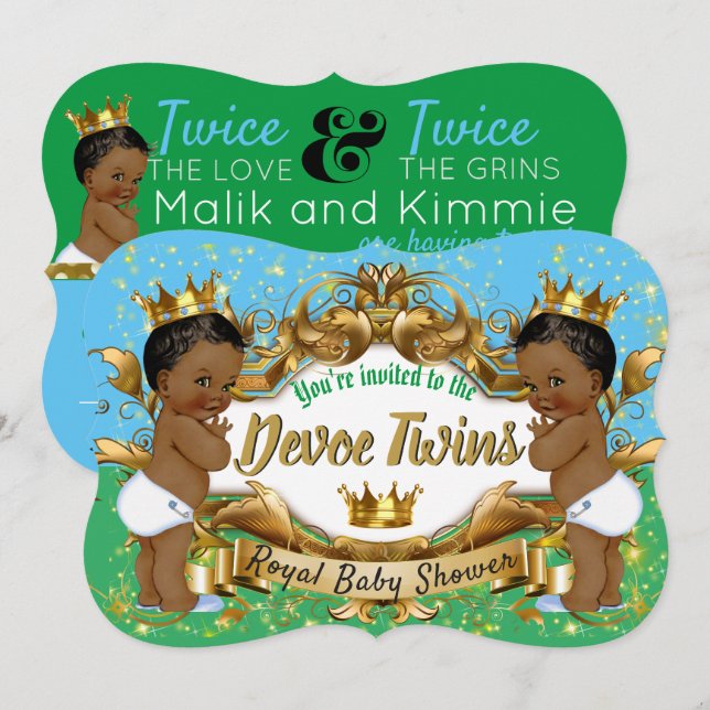 Royal African Twin {BOYS} Blue and Green Invitation (Front/Back)