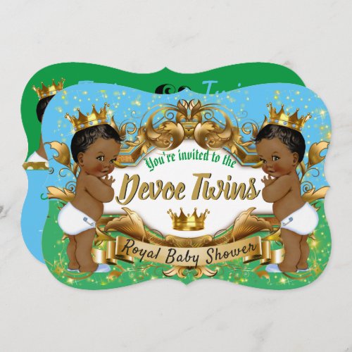Royal African Twin BOYS Blue and Green Invitation