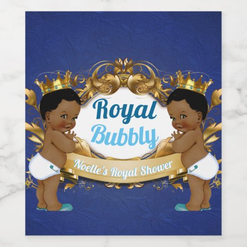 Royal African Twin Boys Royal Blue  Gold Elegant Wine Label