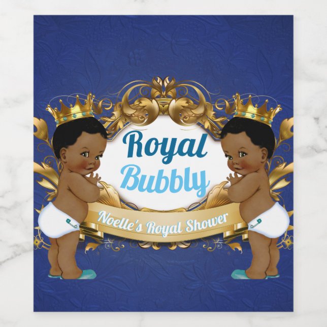 Royal African Twin Boys |Royal Blue & Gold Elegant Wine Label (Single Label)