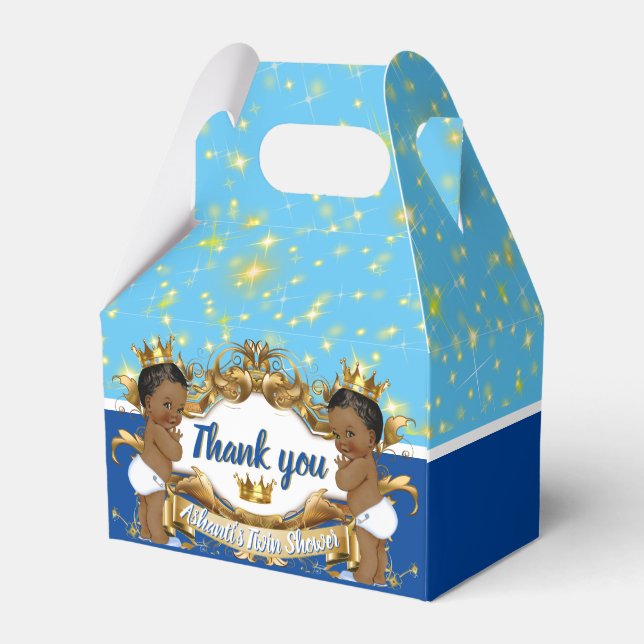 Royal African Twin Princes|Blue & Gold Sparkles Favor Boxes (Back Side)