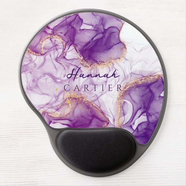 Royal Amethyst GoldGlitter Watercolor Customizable Gel Mouse Pad (Front)