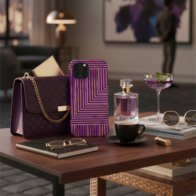 Royal Amethyst Purple and Gold Art Deco Geometric  Case-Mate iPhone Case (Creator Uploaded)