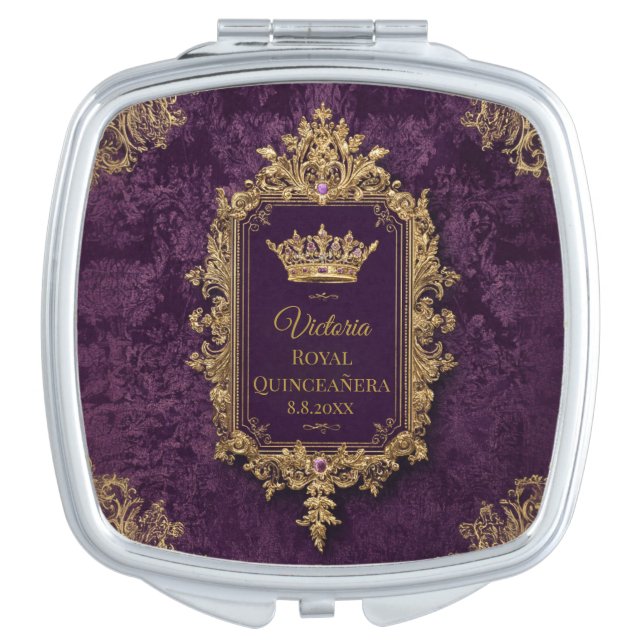 Royal Amethyst Quinceañera, custom Compact Mirror (Front)