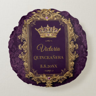 Royal Amethyst Quinceañera, custom Round Pillow