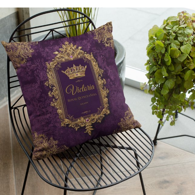 Royal Amethyst Quinceañera, custom Throw Pillow (Creator Uploaded)