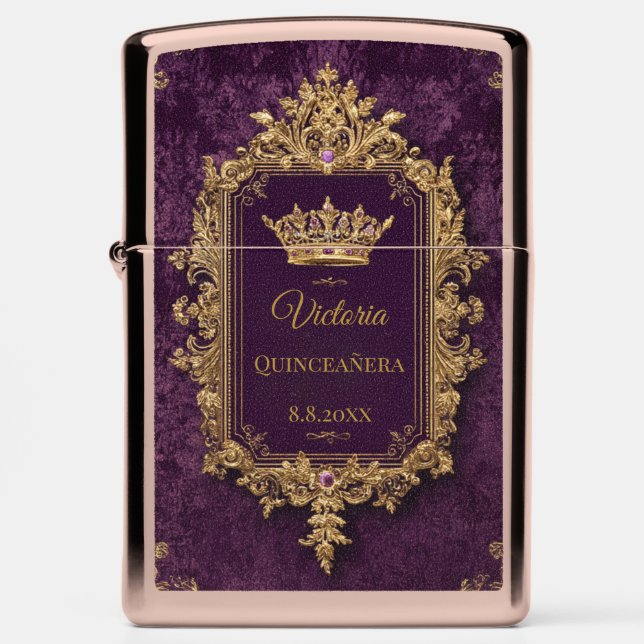 Royal Amethyst Quinceañera, custom Zippo Lighter (Front)