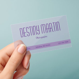 Royal and Light Purple Contact Stripe Clear Business Cards