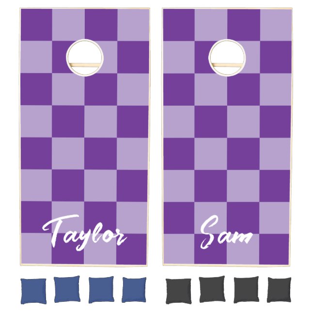 Royal and Pale Purple Checkerboard Bold Name Cornhole Set (Set)