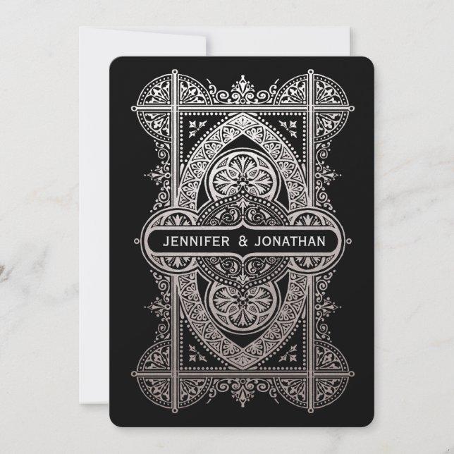 Royal Art Deco Wedding Invitations - Silver Foil (Front)