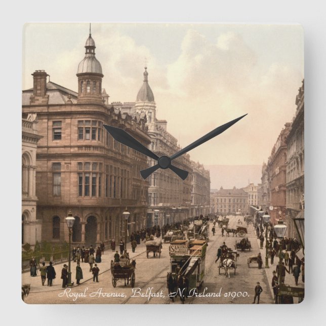 Royal Avenue, Belfast, N. Ireland c1900 Square Wall Clock (Front)
