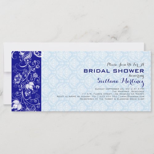 Royal  Baby Blue Damasks  Lace Bridal Shower Invitation