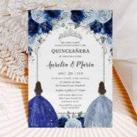 Royal Baby Blue Floral Twins Silver Quinceañera