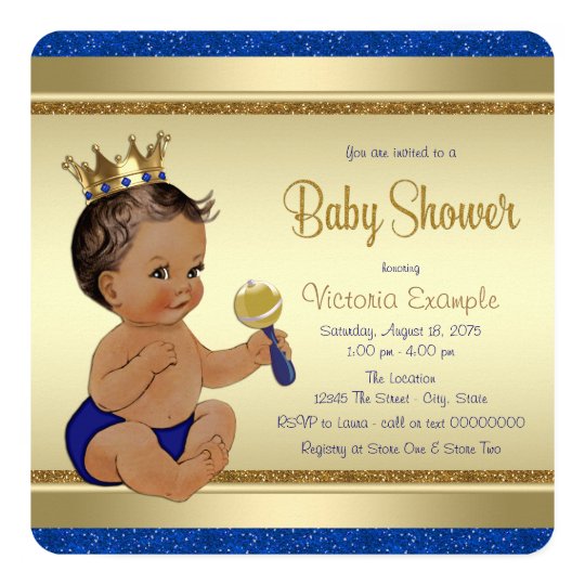Royal Baby Boy Blue Gold Ethnic Prince Baby Shower Card