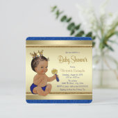 Royal Baby Boy Blue Gold Ethnic Prince Baby Shower Invitation (Standing Front)