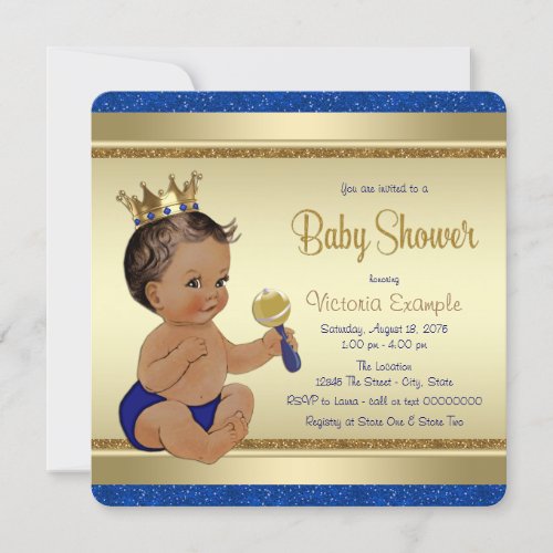 Royal Baby Boy Blue Gold Ethnic Prince Baby Shower Invitation