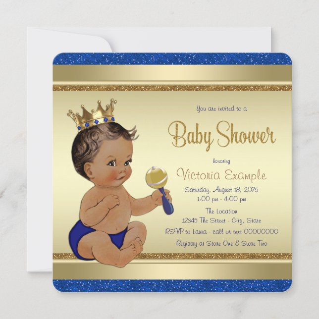 Royal Baby Boy Blue Gold Ethnic Prince Baby Shower Invitation (Front)
