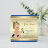 Royal Baby Boy Blue Gold Prince Baby Shower Invitation (Standing Front)