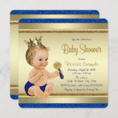 Royal Baby Boy Blue Gold Prince Baby Shower Invitation (Front/Back)